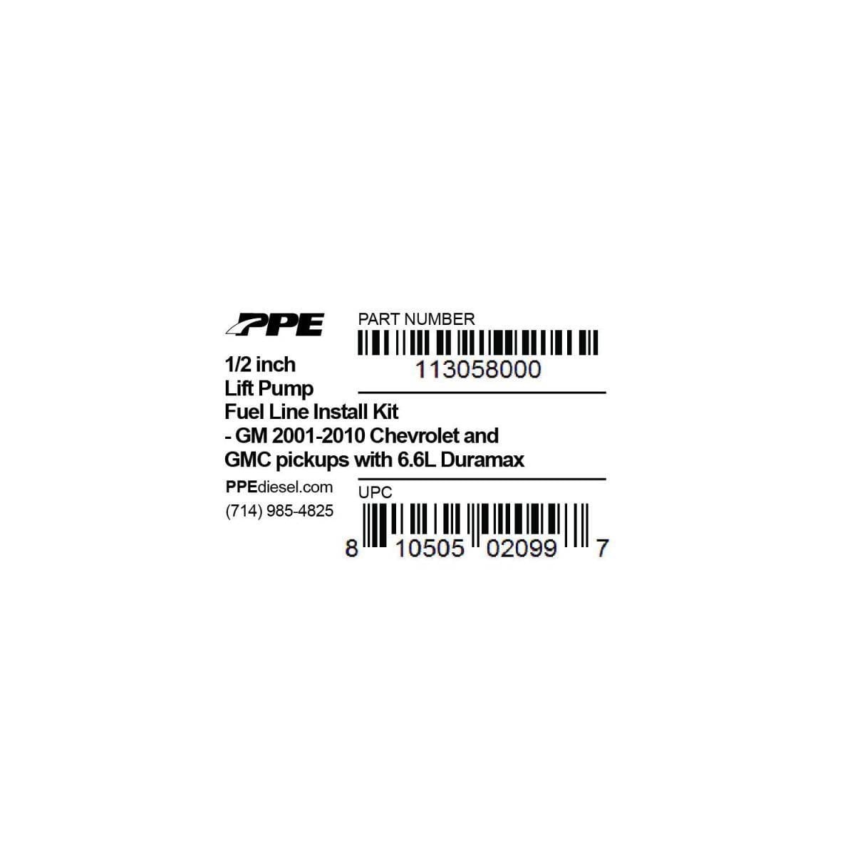 PPE Diesel Lift pump install kit 1/2 " 1/2" (use with stock fuel pickup) 113058000 thumbnail 2