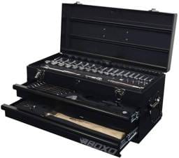 BOXO USA Heavy Duty 113 Piece Metric Tool Set with 2 Drawer Hand Carry Tool Box - Matte Black